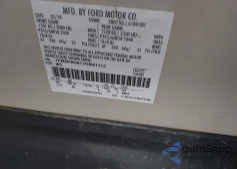 2018 Ford Explorer Xlt z USA, uszkodzony, nr VIN 1FM5K8D87JGB81312